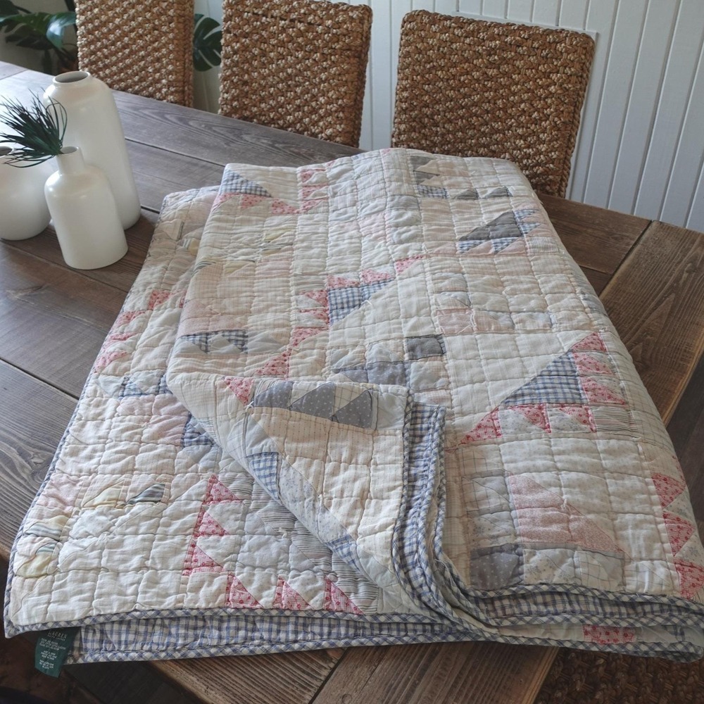 Vintage Ralph Lauren Quilt Full/Queen Blue Cotton Patchwork Gingham Reversible